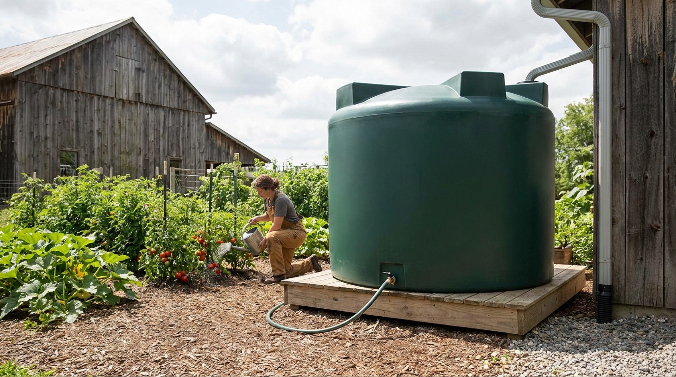 récupérateur eau de pluie grande capacité usage jardin potager - Image de couverture