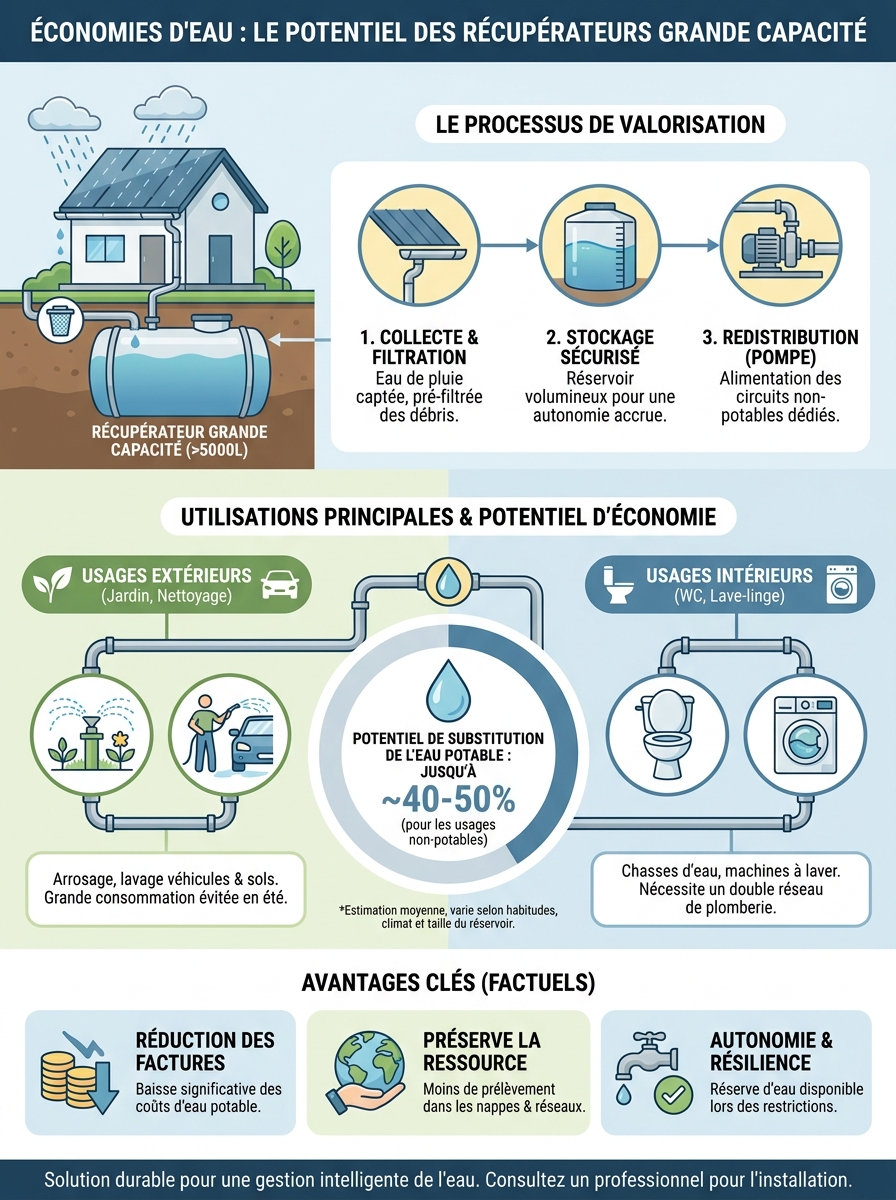 Infographie économies eau récupérateur eau de pluie grande capacité