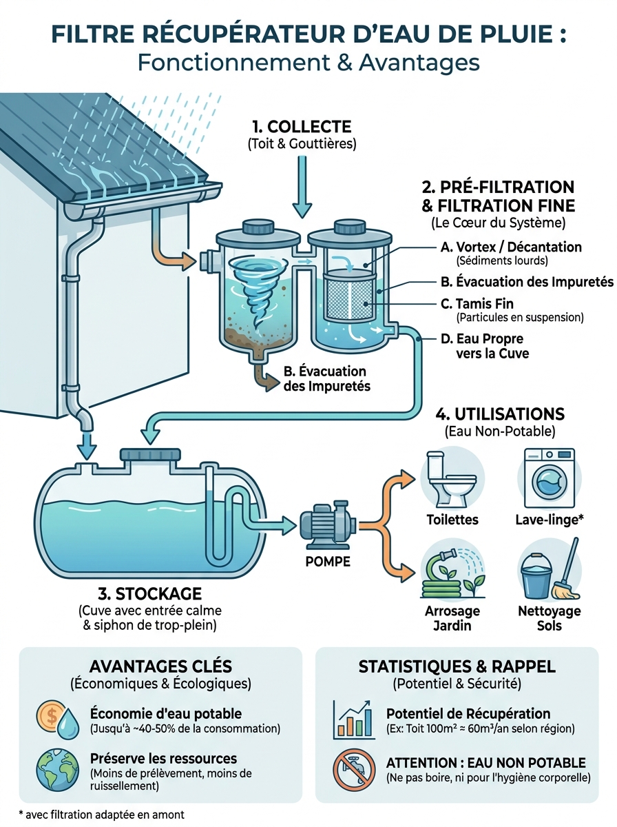 Infographie filtre récupérateur eau de pluie