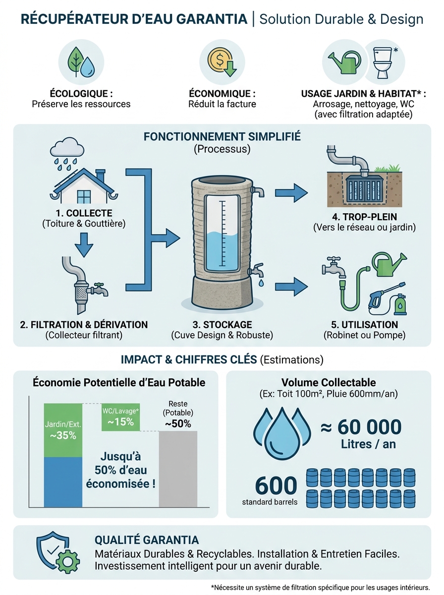 Infographie récupérateur d'eau garantia