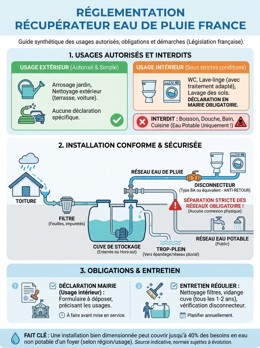 Infographie réglementation récupérateur eau de pluie France