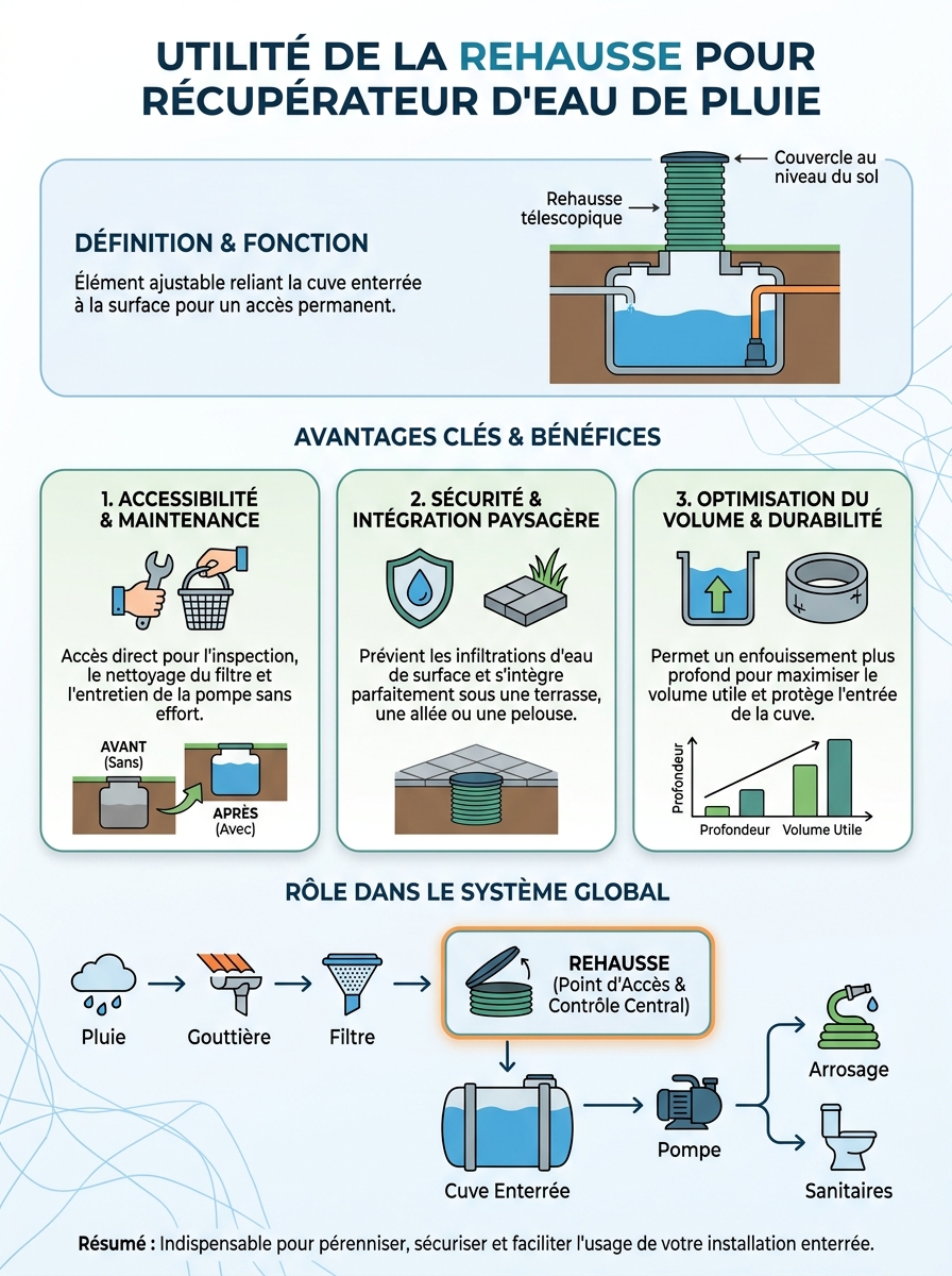 Infographie rehausse récupérateur eau de pluie utilité