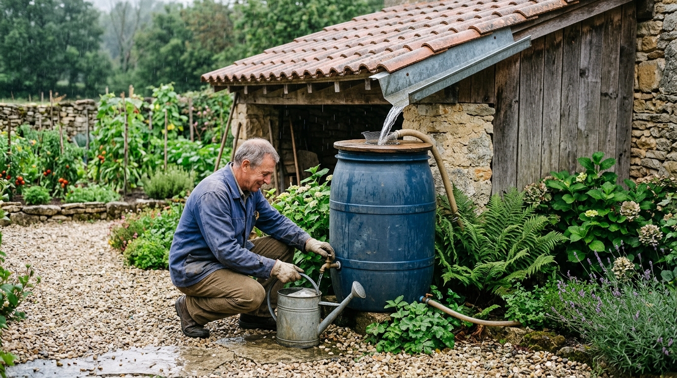 récupérateur eau de pluie sans gouttière en situation réelle